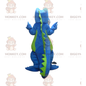 Blue and green dinosaur BIGGYMONKEY™ mascot costume, dinosaur