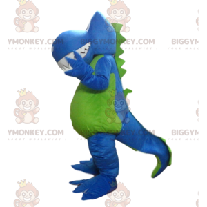 Blauwe en groene dinosaurus BIGGYMONKEY™ mascottekostuum