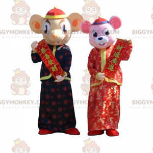 2 musmaskot BIGGYMONKEY™s i traditionella asiatiska kläder -