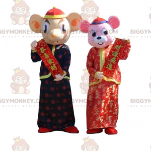 2 myší maskot BIGGYMONKEY™ v tradičních asijských oblecích –