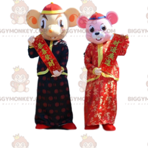 2 mouse mascot BIGGYMONKEY™s in traditional Asian outfits -