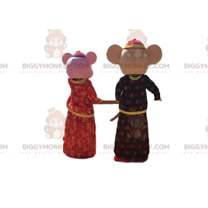 2 mascotte del topo BIGGYMONKEY™ in abiti tradizionali asiatici