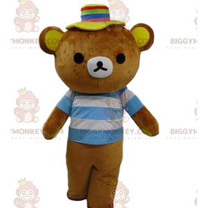 Brown Teddy Bear BIGGYMONKEY™ Mascot Costume With Striped Tee –
