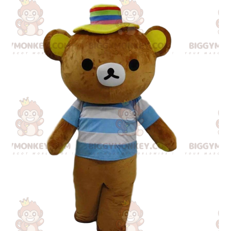 Brown Teddy Bear BIGGYMONKEY™ Mascot Costume With Striped Tee –