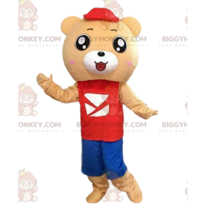 BIGGYMONKEY™ teddybeer mascottekostuum in rood en blauwe outfit