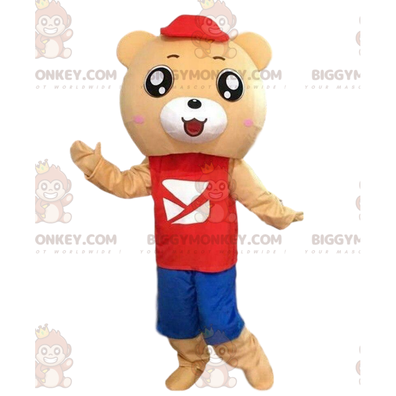 Kostým s maskotem medvídka BIGGYMONKEY™ v červeno-modrém