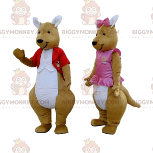 Duo de mascottes BIGGYMONKEY™ de kangourous marron et blancs