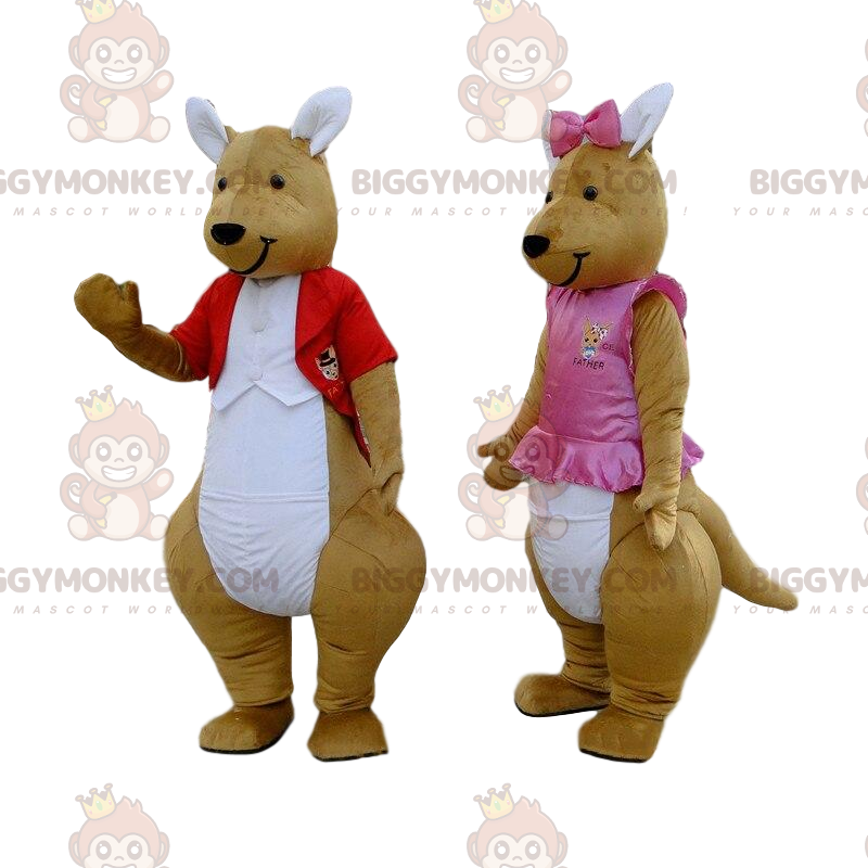 mascota de BIGGYMONKEY™s de canguros marrones y blancos, pareja