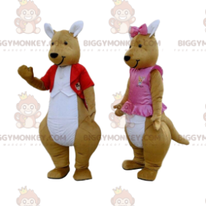 mascota de BIGGYMONKEY™s de canguros marrones y blancos, pareja