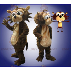 Costume da mascotte castoro marrone e marrone chiaro