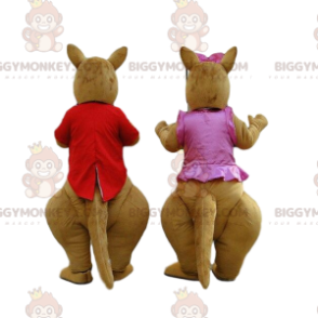 Duo de mascottes BIGGYMONKEY™ de kangourous marron et blancs