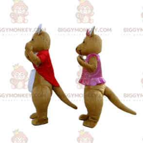 Duo de mascottes BIGGYMONKEY™ de kangourous marron et blancs