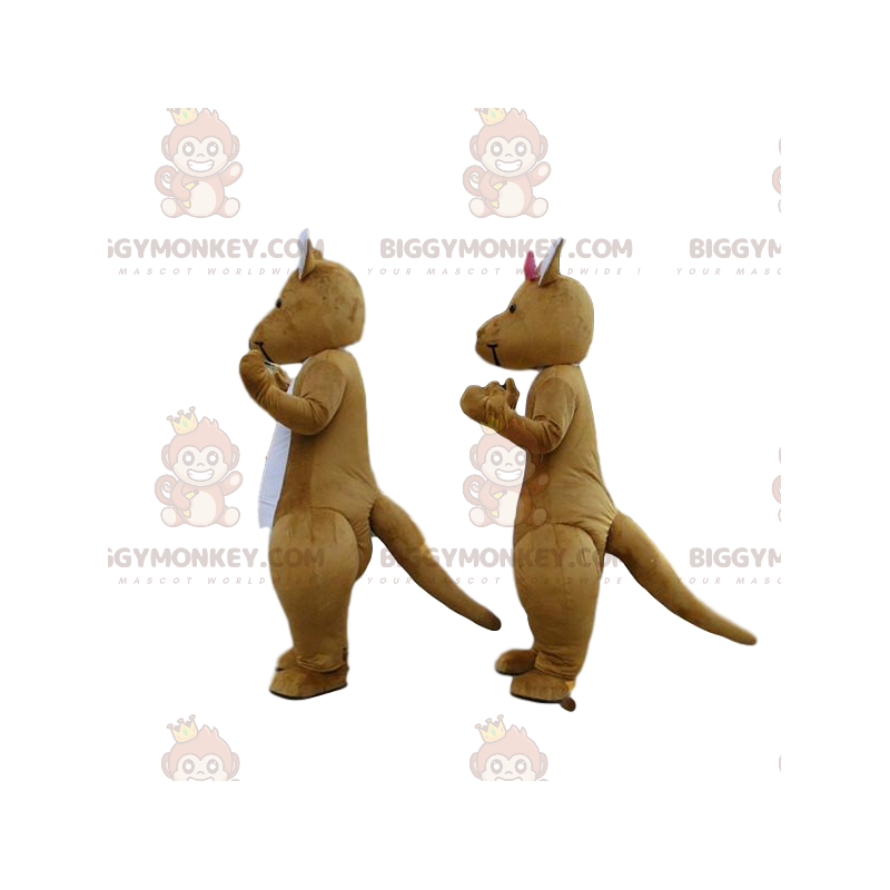 Duo de mascottes BIGGYMONKEY™ de kangourous marron et blancs