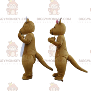 Duo de mascottes BIGGYMONKEY™ de kangourous marron et blancs