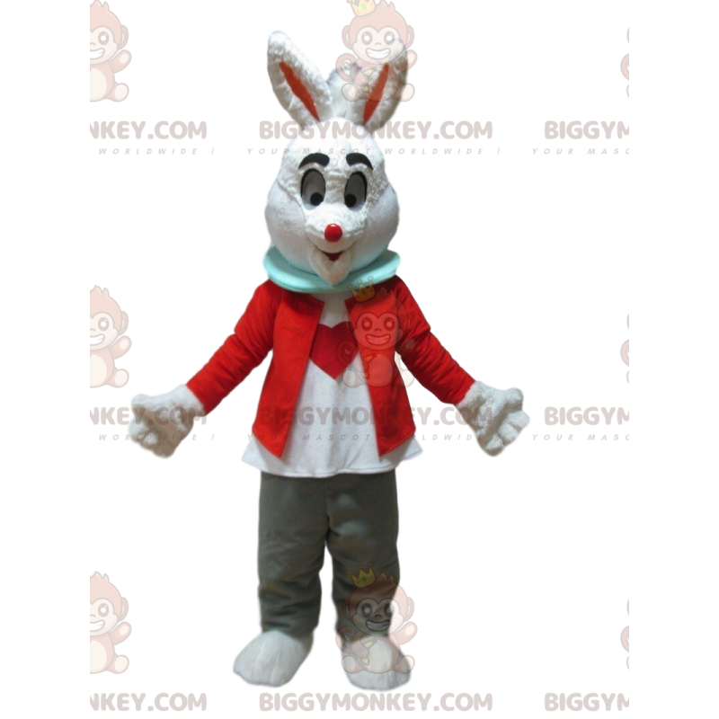 BIGGYMONKEY™ maskotdräkt av kanin med ett hjärta på magen