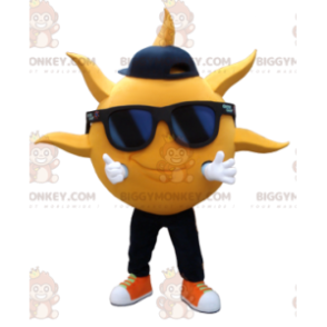 Disfraz de mascota BIGGYMONKEY™ Sol amarillo con gafas de sol -