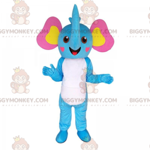 Costume da mascotte BIGGYMONKEY™ elefante blu, bianco, giallo e