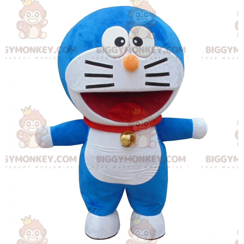 BIGGYMONKEY™ costume mascotte di Doraemon, famoso gatto bianco