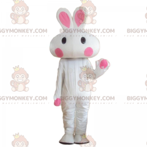 Costume mascotte BIGGYMONKEY™ coniglio bianco e rosa