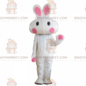 Fully Customizable White and Pink Rabbit BIGGYMONKEY™ Mascot