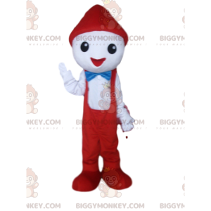 BIGGYMONKEY™ Maskottchen-Kostüm Weiße Figur mit rotem Overall -