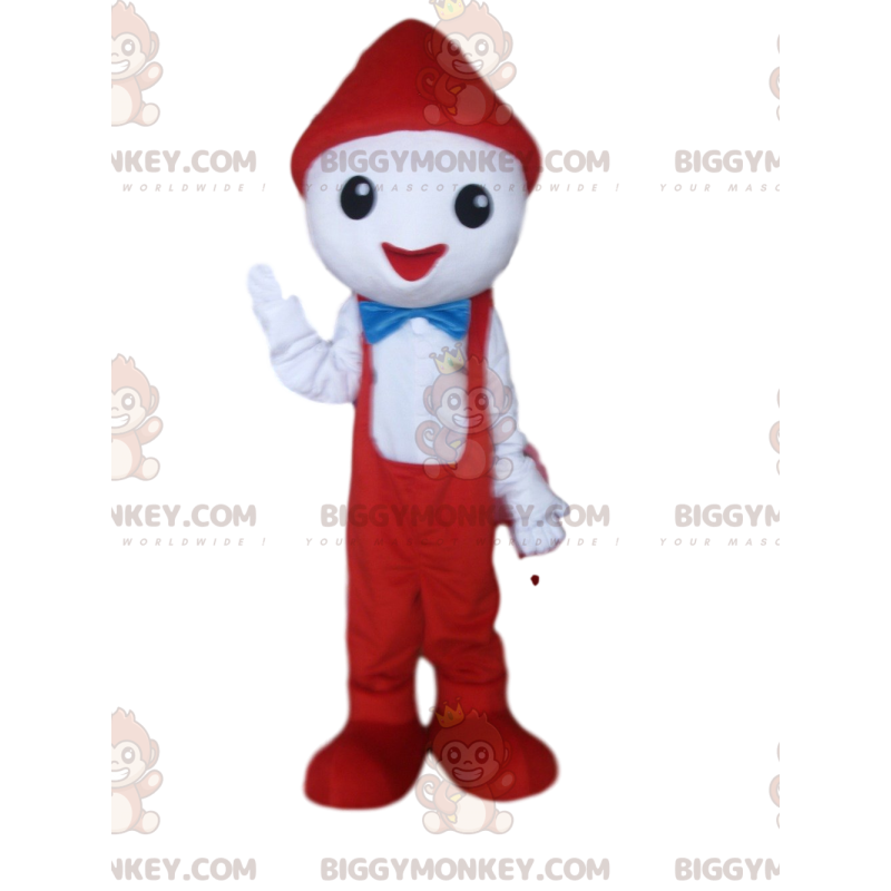 BIGGYMONKEY™ Mascot Costume White Character With Red Overalls -