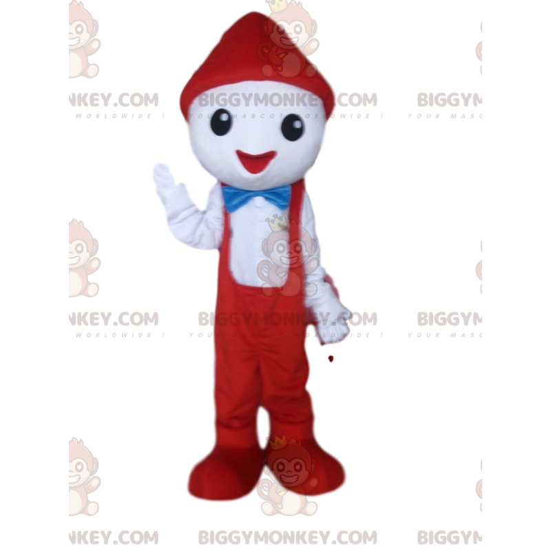 BIGGYMONKEY™ maskotkostume hvid karakter med røde overalls -