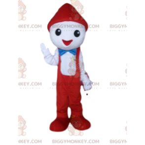 BIGGYMONKEY™ Mascot Costume White Character With Red Overalls –