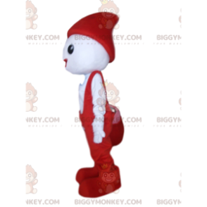 BIGGYMONKEY™ Mascot Costume White Character With Red Overalls -