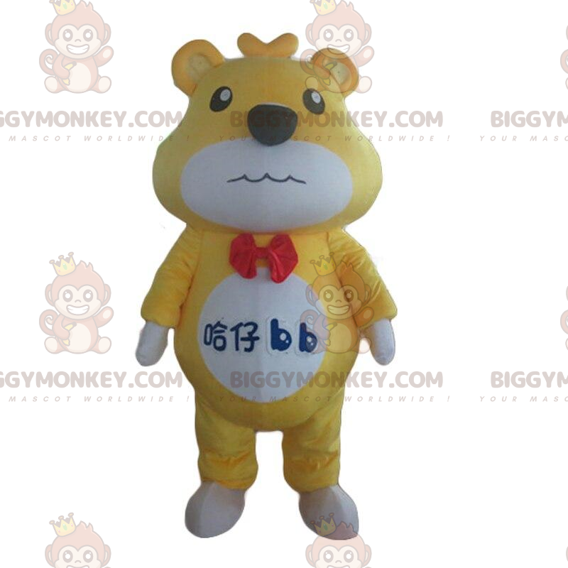 Yellow and white teddy bear BIGGYMONKEY™ mascot costume, teddy