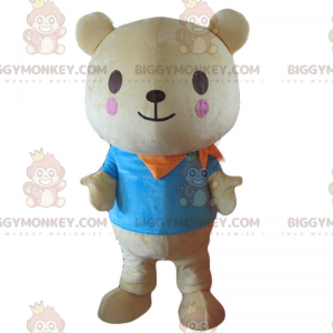 BIGGYMONKEY™ Mascottekostuum beige teddybeer met roze wangen -