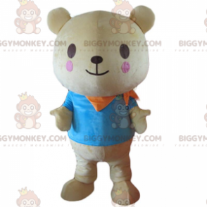 BIGGYMONKEY™ Mascottekostuum beige teddybeer met roze wangen -