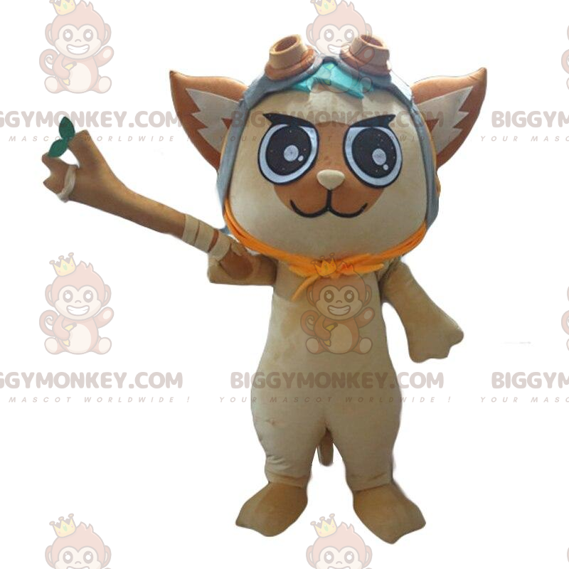 Costume da mascotte da gatto BIGGYMONKEY™ con elmetto da pilota