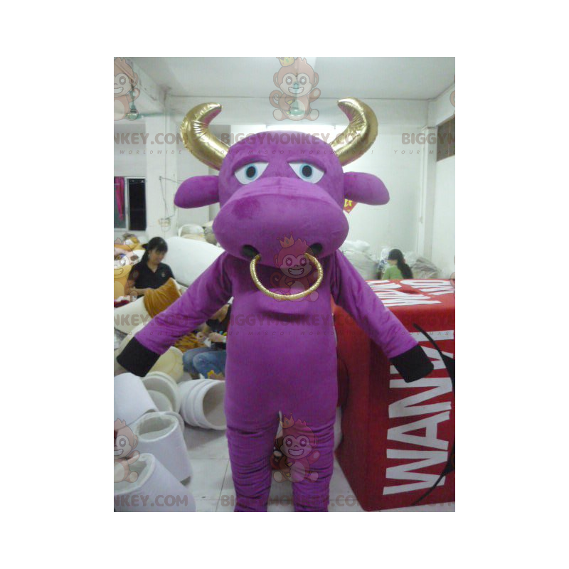 Costume de mascotte BIGGYMONKEY™ de vache violette et dorée de