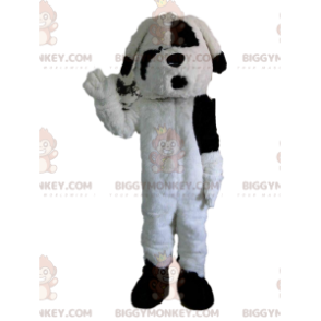 Traje de mascote BIGGYMONKEY™ de cachorro preto e branco