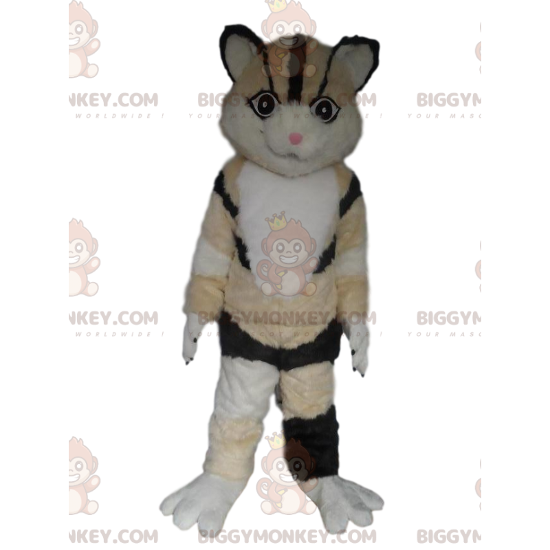 BIGGYMONKEY™ mascot costume of tricolor cat, beige, white and