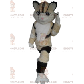 Fato de mascote BIGGYMONKEY™ de gato tricolor, bege, branco e