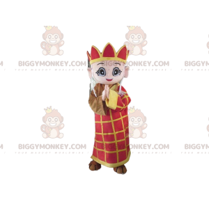 BIGGYMONKEY™ mascot costume yellow and red monk, king costume –