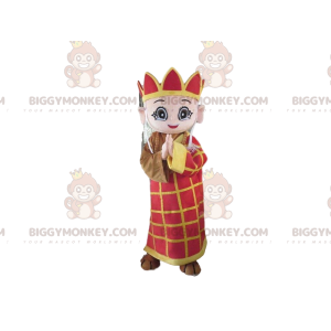 BIGGYMONKEY™ mascot costume yellow and red monk, king costume -