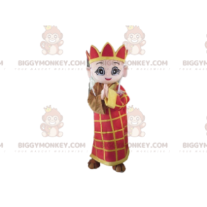 BIGGYMONKEY™ mascot costume yellow and red monk, king costume –