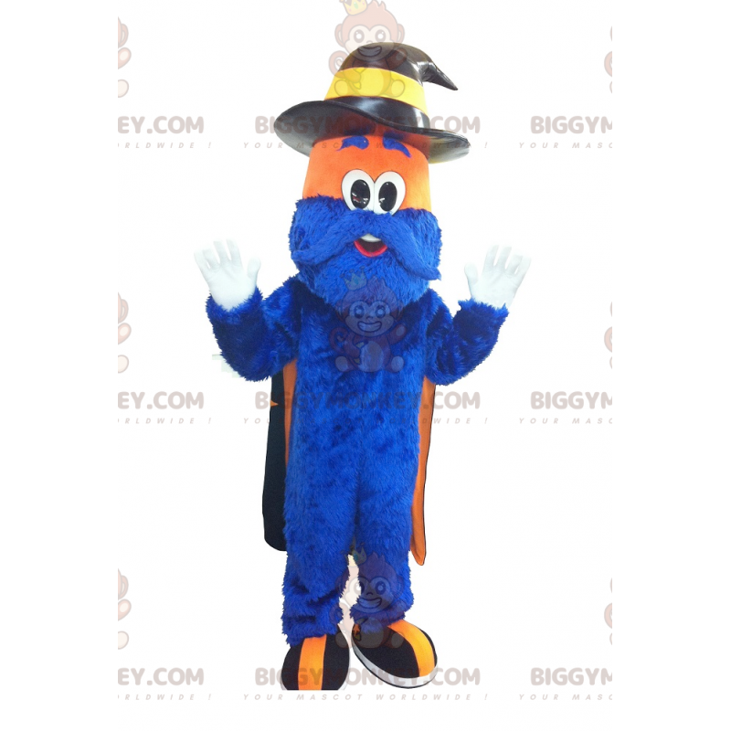 Blauw en oranje harige man BIGGYMONKEY™ mascottekostuum -