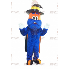 Traje de mascote de homem peludo azul e laranja BIGGYMONKEY™ –
