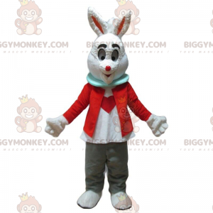 Weißer Hase BIGGYMONKEY™ Maskottchen-Kostüm mit Herz auf dem