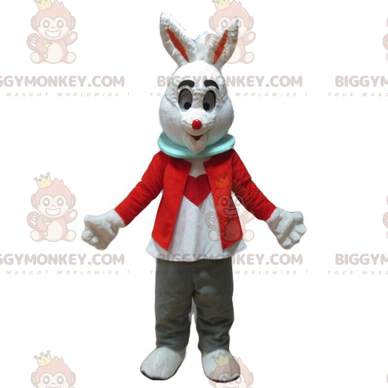 Fantasia de mascote de coelho branco BIGGYMONKEY™ com coração