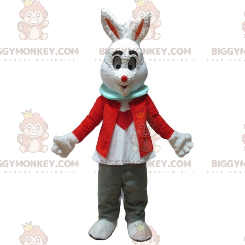 White Rabbit BIGGYMONKEY™ Mascot Costume with Heart on Stomach