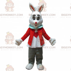 Στολή μασκότ White Rabbit BIGGYMONKEY™ με καρδιά στο στομάχι -
