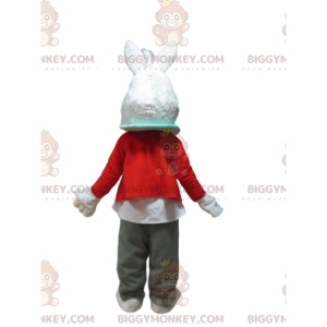 Valkoinen Rabbit BIGGYMONKEY™ maskottiasu, jossa sydän vatsassa