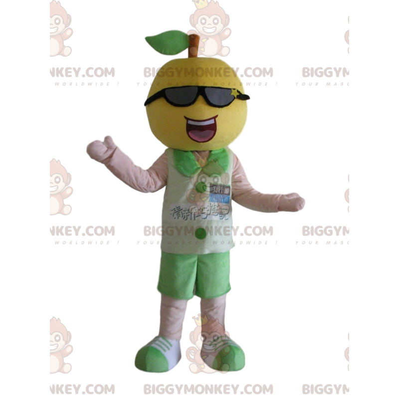 Lemon BIGGYMONKEY™ mascot costume with sunglasses, fruit