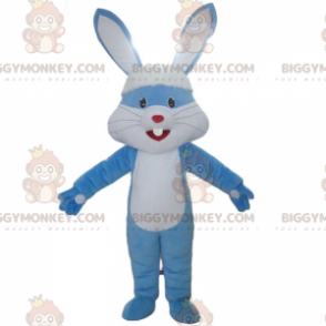 Blå och vit kanin BIGGYMONKEY™ maskotdräkt, kaninkostym -