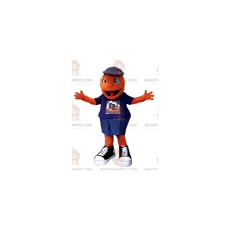 Zeer lachende oranje man BIGGYMONKEY™ mascottekostuum -